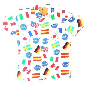 NASA international flags kids small button down